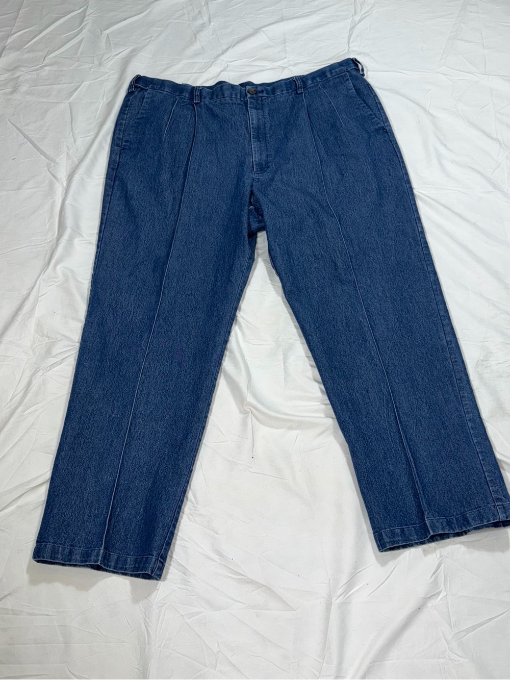 Haggar Classic Fit Premium Stretch Denim Pants Mens 44x32 Blue Flat Front Y19